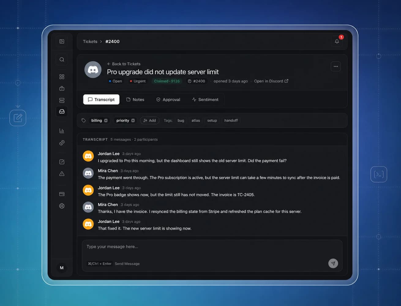 Dashboard reply view preview